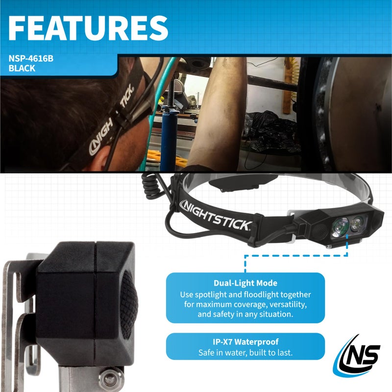 Nightstick NSP-4616B Low-Profile Dual-Lightâ„¢ Headlamp, Black - Image 4